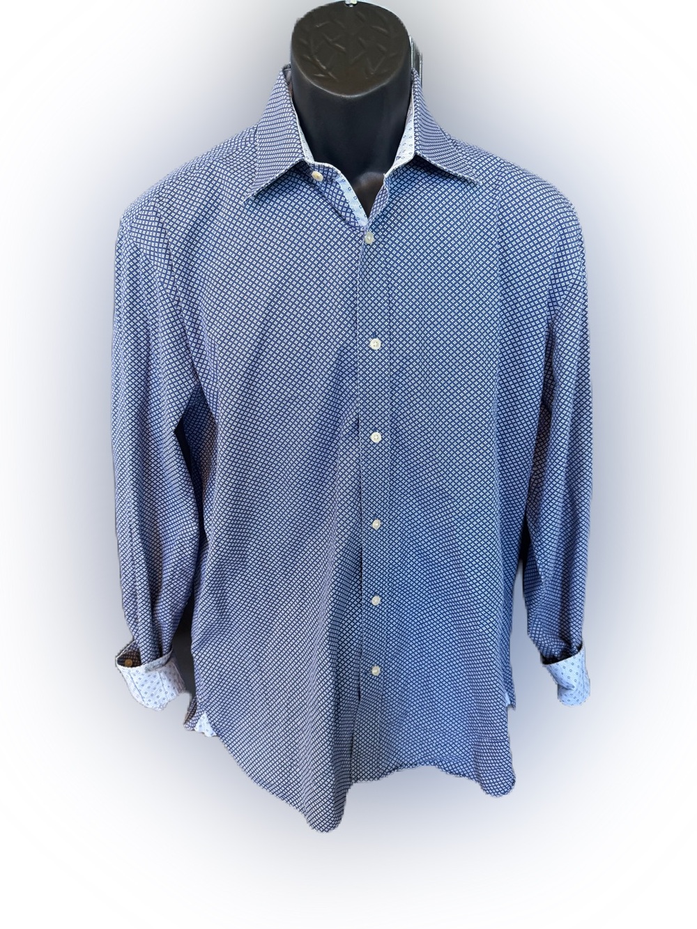 Ted Baker Men’s Long Sleeve Blue and White Button  Down Shirt. Size 16. 34/35